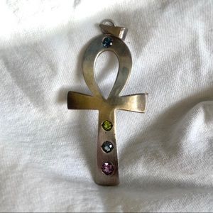 Ankh silver pendant with stones